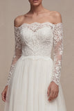 White Lace Floral A Line Strapless Long Engagement Dress