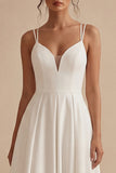 Spaghetti Straps White A Line Backless Sleeveless Midi Engagement Dress