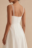 Spaghetti Straps White A Line Backless Sleeveless Midi Engagement Dress