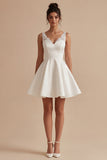 A Line Thick Straps Sleeveless White Short Bridal Shower Dress
