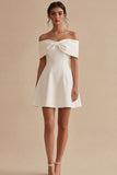 A Line Off the Shoulder White Short Bridal Shower Dress