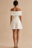 A Line Off the Shoulder White Short Bridal Shower Dress