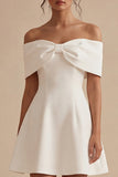 A Line Off the Shoulder White Short Bridal Shower Dress