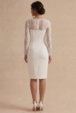 Lace White Sheath Square Neck Midi Engagement Dress