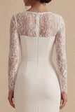 Lace White Sheath Square Neck Midi Engagement Dress