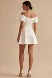 A Line White Off the Shoulder Puff Sleeves Short Bridal Shower Dress