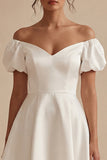 A Line White Off the Shoulder Puff Sleeves Short Bridal Shower Dress