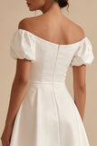A Line White Off the Shoulder Puff Sleeves Short Bridal Shower Dress