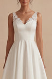 Satin A Line White Thick Straps Midi Engagement Dress