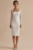White Lace Sheath Floral Midi Engagement Dress
