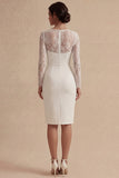 White Lace Sheath Floral Midi Engagement Dress