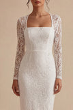White Lace Sheath Floral Midi Engagement Dress