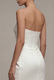 Satin Sweetheart Ruched Sheath Long Engagement Dress with Slit