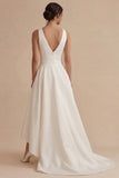 White A Line V Neck Sleeveless High Low Wedding Reception Dress