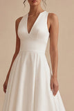 White A Line V Neck Sleeveless High Low Wedding Reception Dress