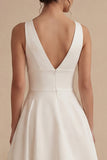 White A Line V Neck Sleeveless High Low Wedding Reception Dress