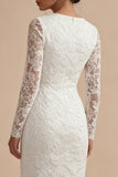 Square Neck Sheath White Lace Floral Midi Engagement Dress
