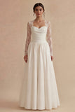Lace Floral A Line Sweetheart Long Engagement Dress