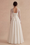 Lace Floral A Line Sweetheart Long Engagement Dress