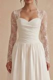 Lace Floral A Line Sweetheart Long Engagement Dress