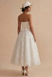 A Line Floral White Strapless Long Bridal Shower Dress