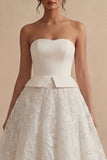 A Line Floral White Strapless Long Bridal Shower Dress
