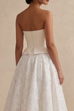 A Line Floral White Strapless Long Bridal Shower Dress