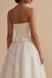 A Line Floral White Strapless Long Bridal Shower Dress