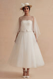 A Line White Strapless Long Bridal Shower Dress with Cape