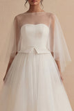 A Line White Strapless Long Bridal Shower Dress with Cape