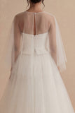 A Line White Strapless Long Bridal Shower Dress with Cape