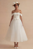Off the Shoulder A Line White Long Bridal Shower Dress