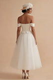 Off the Shoulder A Line White Long Bridal Shower Dress