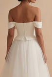 Off the Shoulder A Line White Long Bridal Shower Dress
