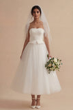 Backless A Line White Long Bridal Shower Dress