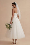 Backless A Line White Long Bridal Shower Dress