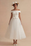 White Backless Off the Shoulder Long Bridal Shower Dress