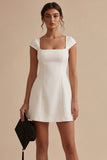 White A Line Thick Straps Short Graduation Dress