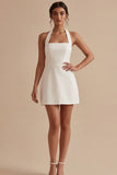 A Line Sleeveless Halter Neck Little White Dress