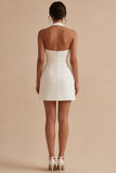 A Line Sleeveless Halter Neck Little White Dress