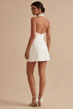 A Line Sleeveless Halter Neck Little White Dress