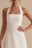 A Line Sleeveless Halter Neck Little White Dress