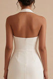 A Line Sleeveless Halter Neck Little White Dress