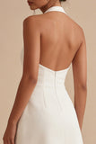 A Line Sleeveless Halter Neck Little White Dress