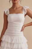 A Line Tiered Ruffled Little White Dress