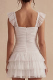 A Line Tiered Ruffled Little White Dress