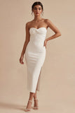 Sheath White Strapless Midi Engagement Dress