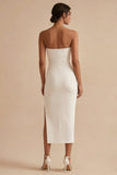 Sheath White Strapless Midi Engagement Dress