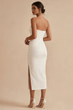 Sheath White Strapless Midi Engagement Dress