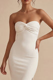 Sheath White Strapless Midi Engagement Dress